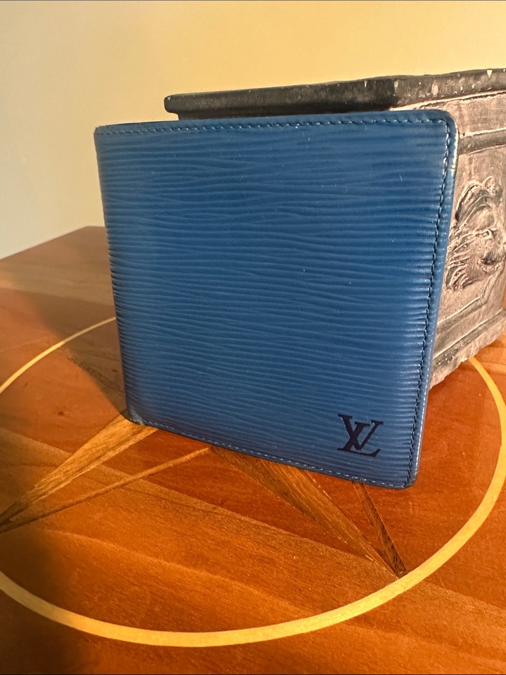 Authentic Louis Vuitton Epi Leather Marco Blue Bifold Wallet.